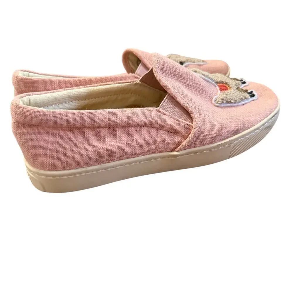 Soludos Llama Embroidered Pink Linen Slip-On Sneakers Women’s 7.5